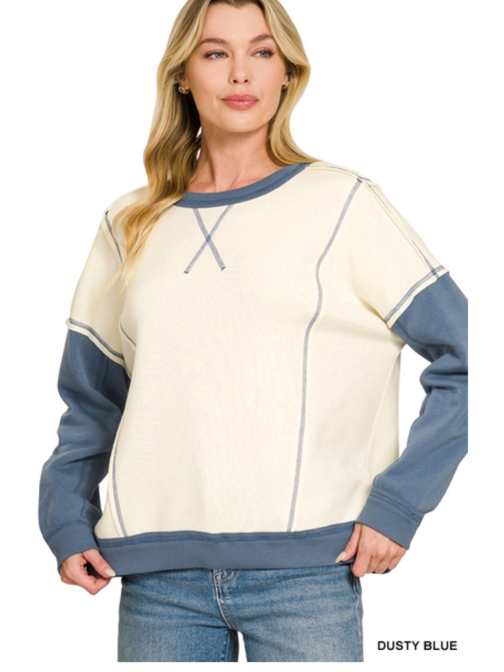806 β€οΈ ZENANA FLEECE COLOR BLOCK
EXPOSED SEAM PULLOVER
